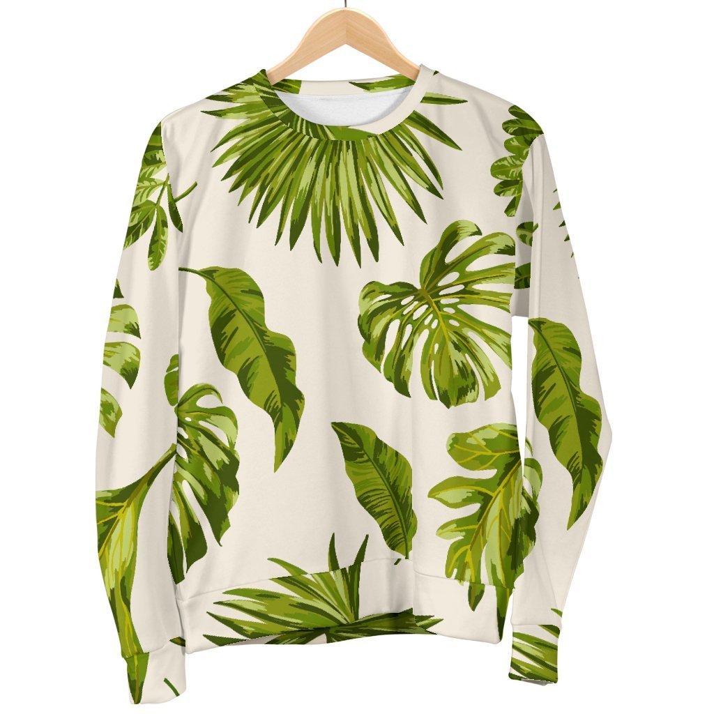 Light Tropical Leaf Pattern Print Men's Crewneck Sweatshirt GearFrost