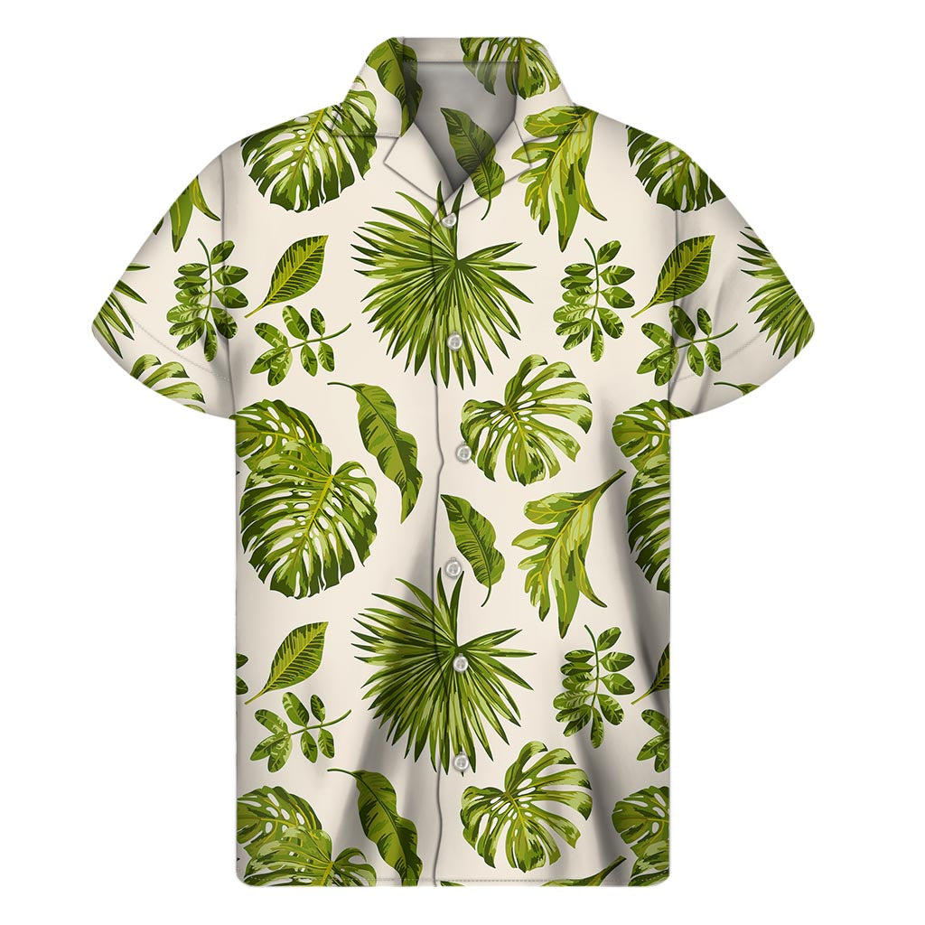 Light Tropical Leaf Pattern Print Men's Short Sleeve Shirt