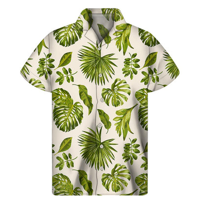 Light Tropical Leaf Pattern Print Men's Short Sleeve Shirt