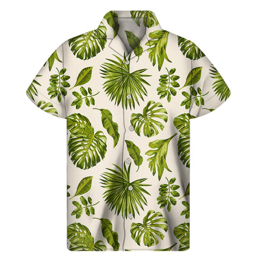 Light Tropical Leaf Pattern Print Men's Short Sleeve Shirt