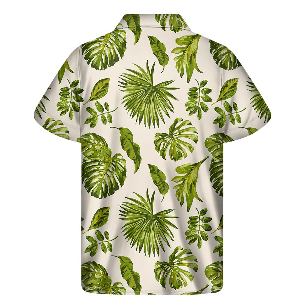 Light Tropical Leaf Pattern Print Men's Short Sleeve Shirt