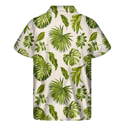 Light Tropical Leaf Pattern Print Men's Short Sleeve Shirt