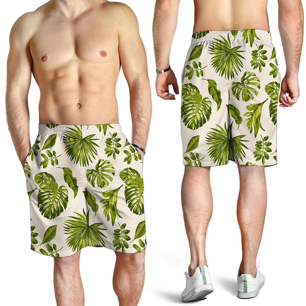 Light Tropical Leaf Pattern Print Men's Shorts