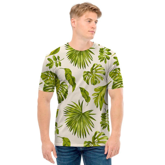 Light Tropical Leaf Pattern Print Men's T-Shirt