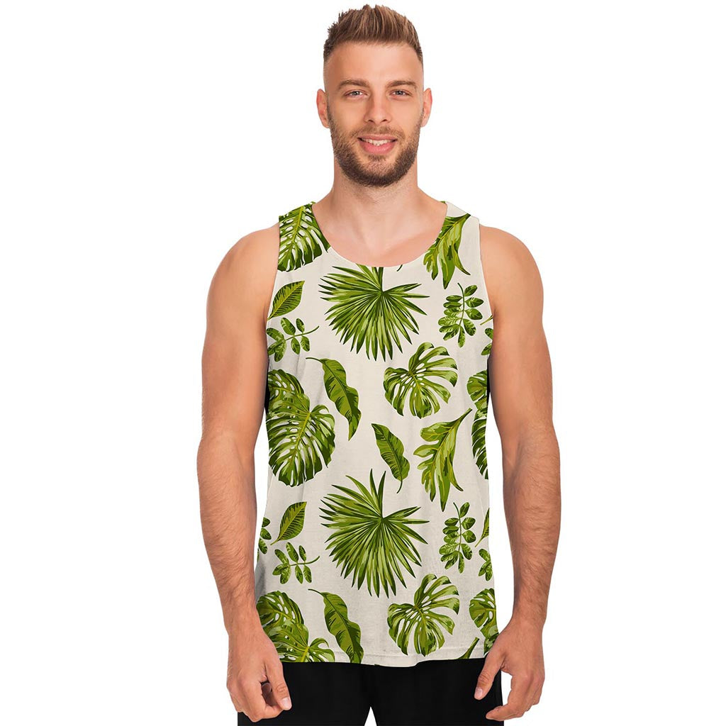 Light Tropical Leaf Pattern Print Men's Tank Top