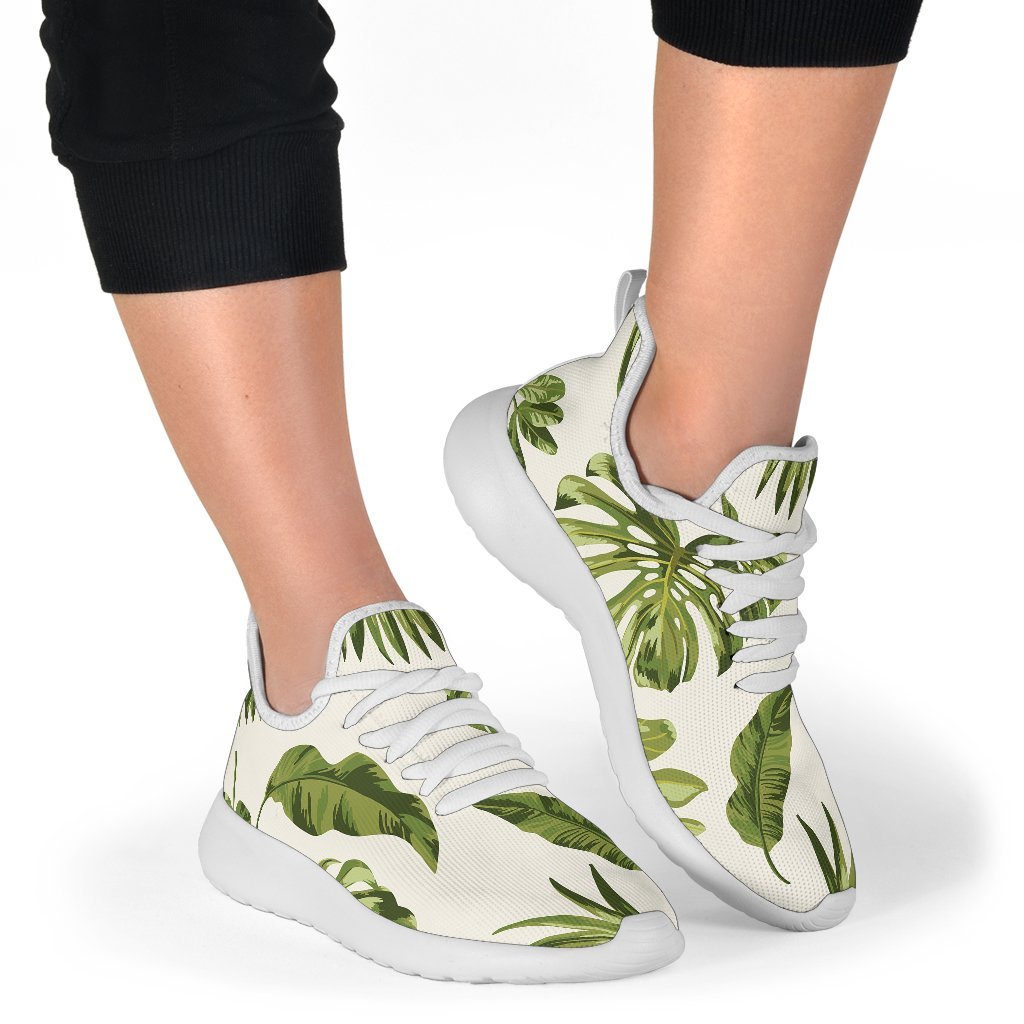 Light Tropical Leaf Pattern Print Mesh Knit Shoes GearFrost
