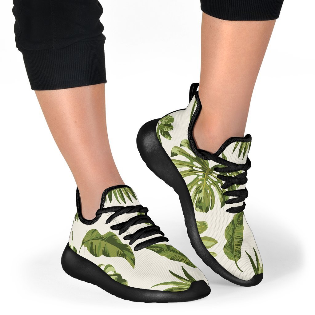 Light Tropical Leaf Pattern Print Mesh Knit Shoes GearFrost