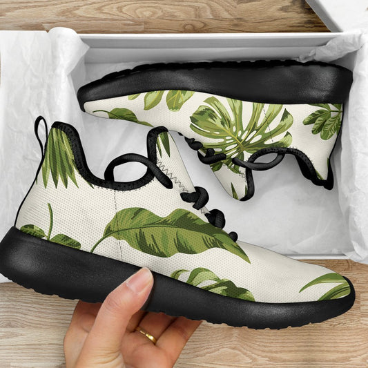 Light Tropical Leaf Pattern Print Mesh Knit Shoes GearFrost