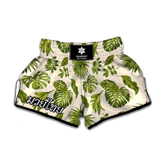 Light Tropical Leaf Pattern Print Muay Thai Boxing Shorts