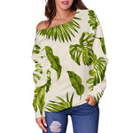 Light Tropical Leaf Pattern Print Off Shoulder Sweatshirt GearFrost
