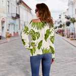 Light Tropical Leaf Pattern Print Off Shoulder Sweatshirt GearFrost