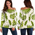 Light Tropical Leaf Pattern Print Off The Shoulder Sweatshirt