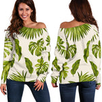 Light Tropical Leaf Pattern Print Off Shoulder Sweatshirt GearFrost