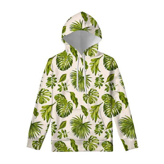 Light Tropical Leaf Pattern Print Pullover Hoodie