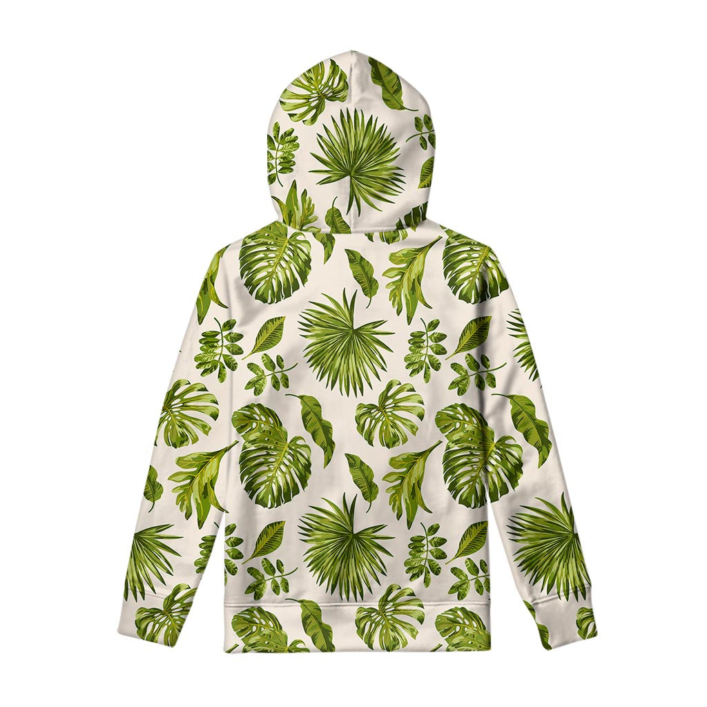 Light Tropical Leaf Pattern Print Pullover Hoodie