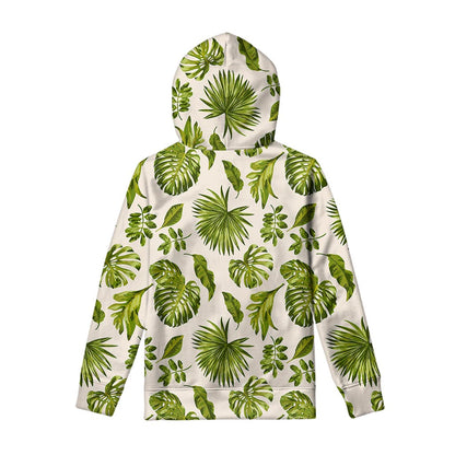 Light Tropical Leaf Pattern Print Pullover Hoodie