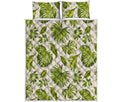 Light Tropical Leaf Pattern Print Quilt Bed Set