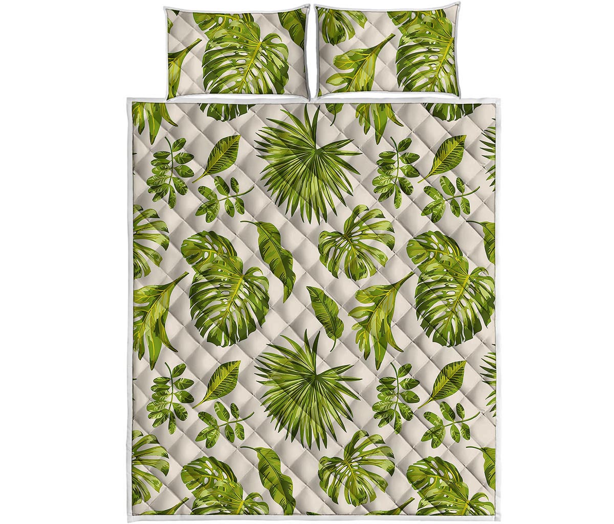 Light Tropical Leaf Pattern Print Quilt Bed Set