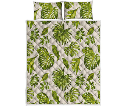 Light Tropical Leaf Pattern Print Quilt Bed Set