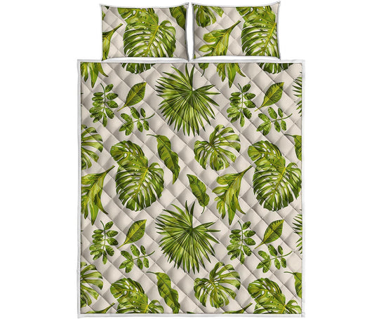 Light Tropical Leaf Pattern Print Quilt Bed Set