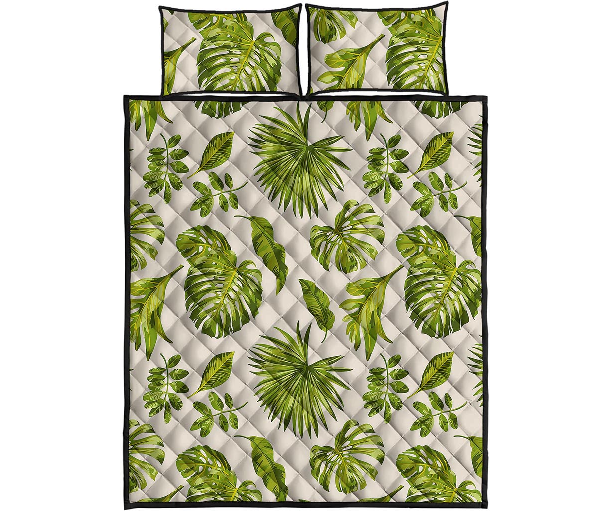 Light Tropical Leaf Pattern Print Quilt Bed Set