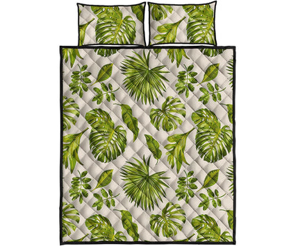 Light Tropical Leaf Pattern Print Quilt Bed Set