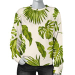 Light Tropical Leaf Pattern Print Women's Crewneck Sweatshirt GearFrost