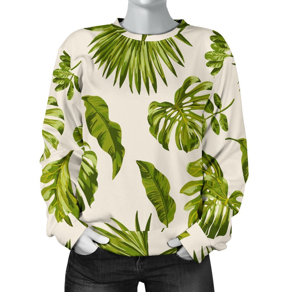 Light Tropical Leaf Pattern Print Women's Crewneck Sweatshirt GearFrost