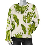 Light Tropical Leaf Pattern Print Women's Crewneck Sweatshirt GearFrost