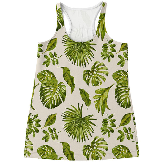 Light Tropical Leaf Pattern Print Women's Racerback Tank Top