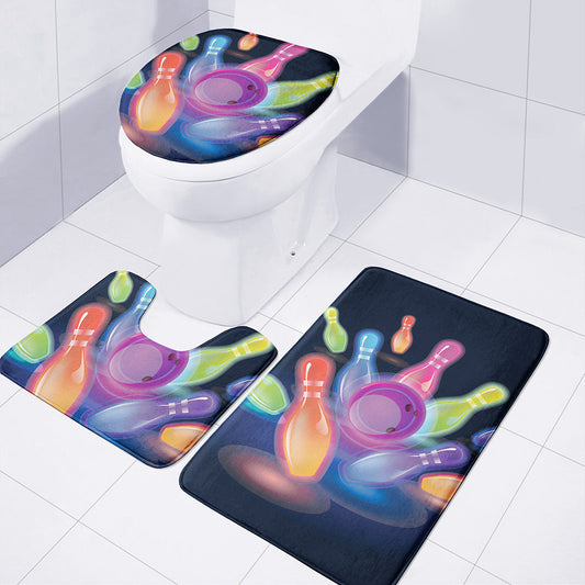 Light Up Bowling Pins Print 3 Piece Bath Mat Set