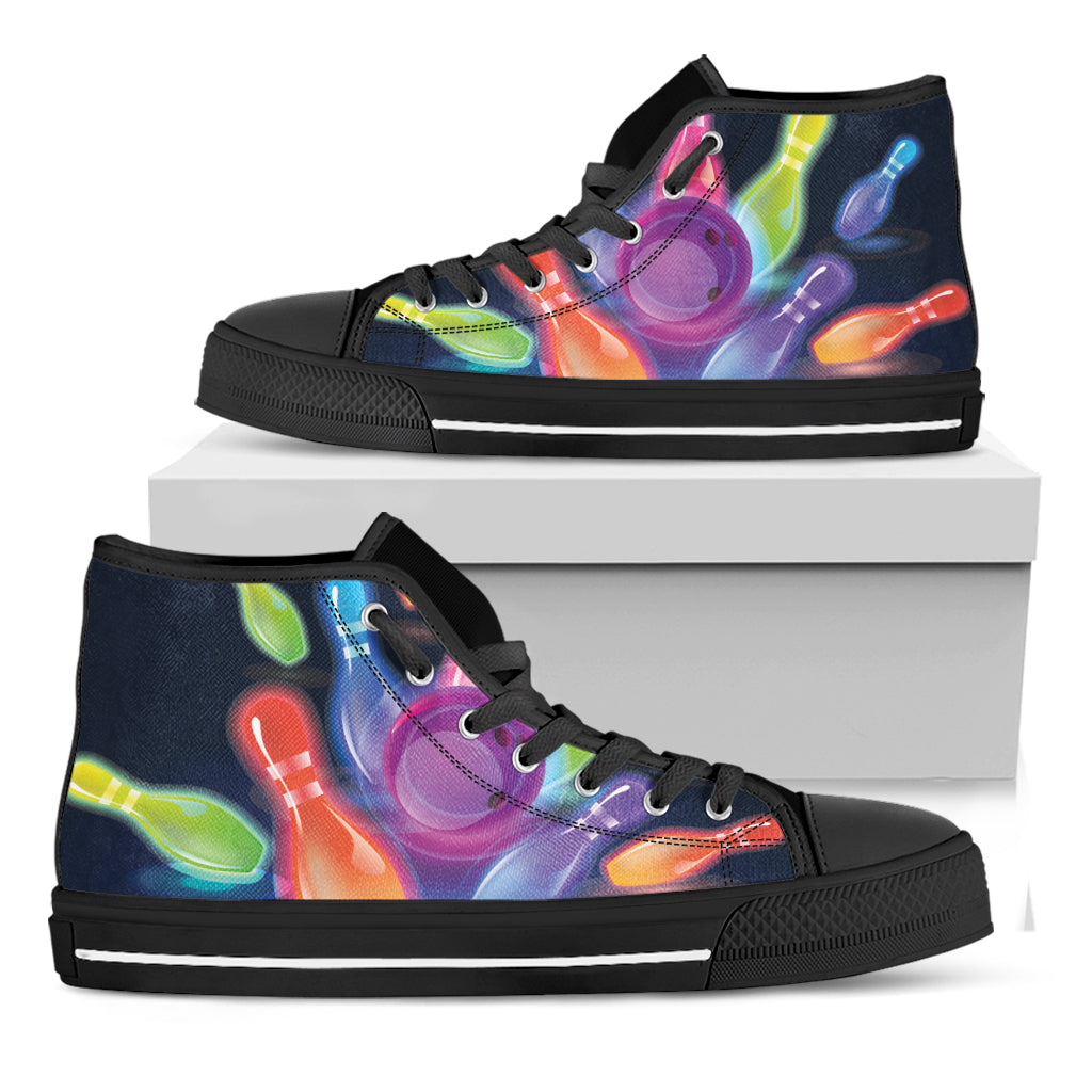 Light Up Bowling Pins Print Black High Top Shoes
