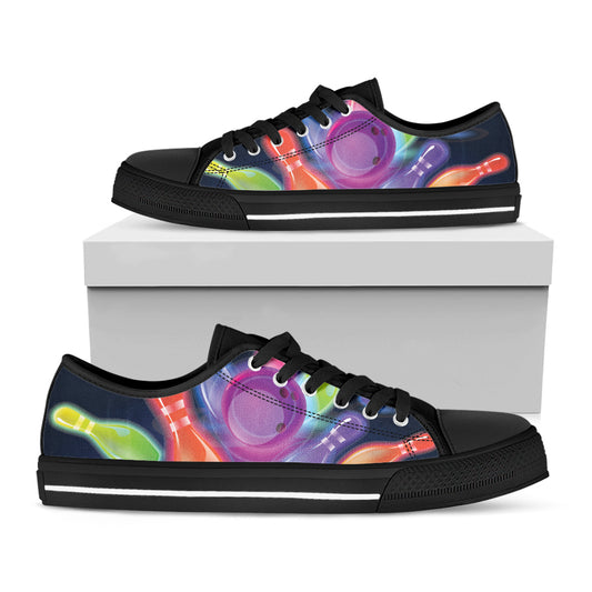 Light Up Bowling Pins Print Black Low Top Shoes 