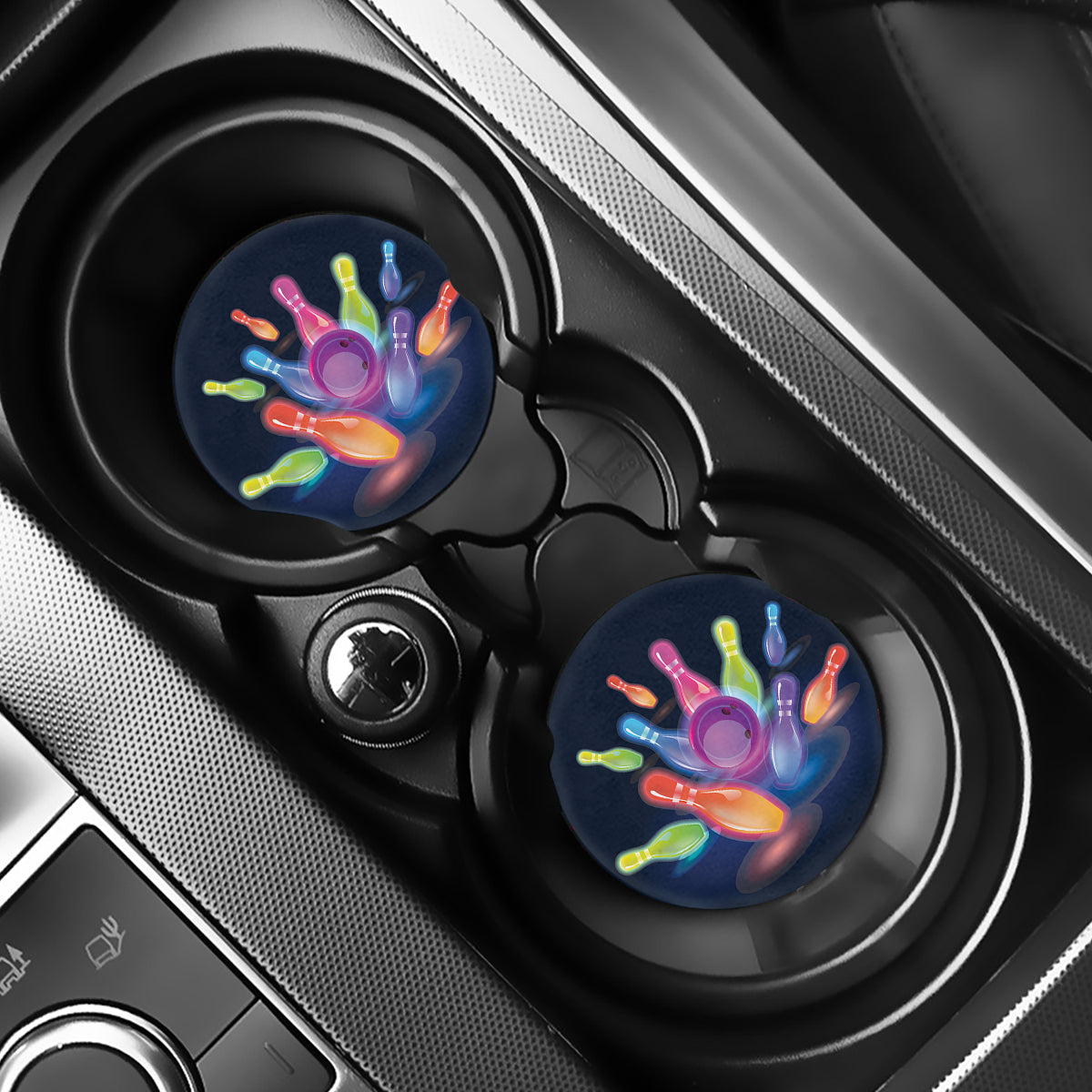 Light Up Bowling Pins Print Car Coasters
