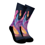 Light Up Bowling Pins Print Crew Socks