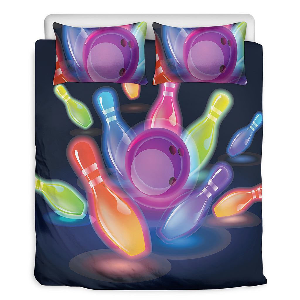 Light Up Bowling Pins Print Duvet Cover Bedding Set
