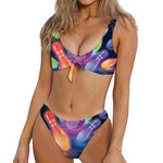Light Up Bowling Pins Print Front Bow Tie Bikini