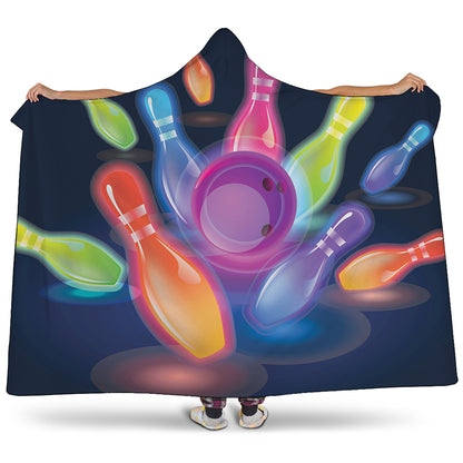 Light Up Bowling Pins Print Hooded Blanket