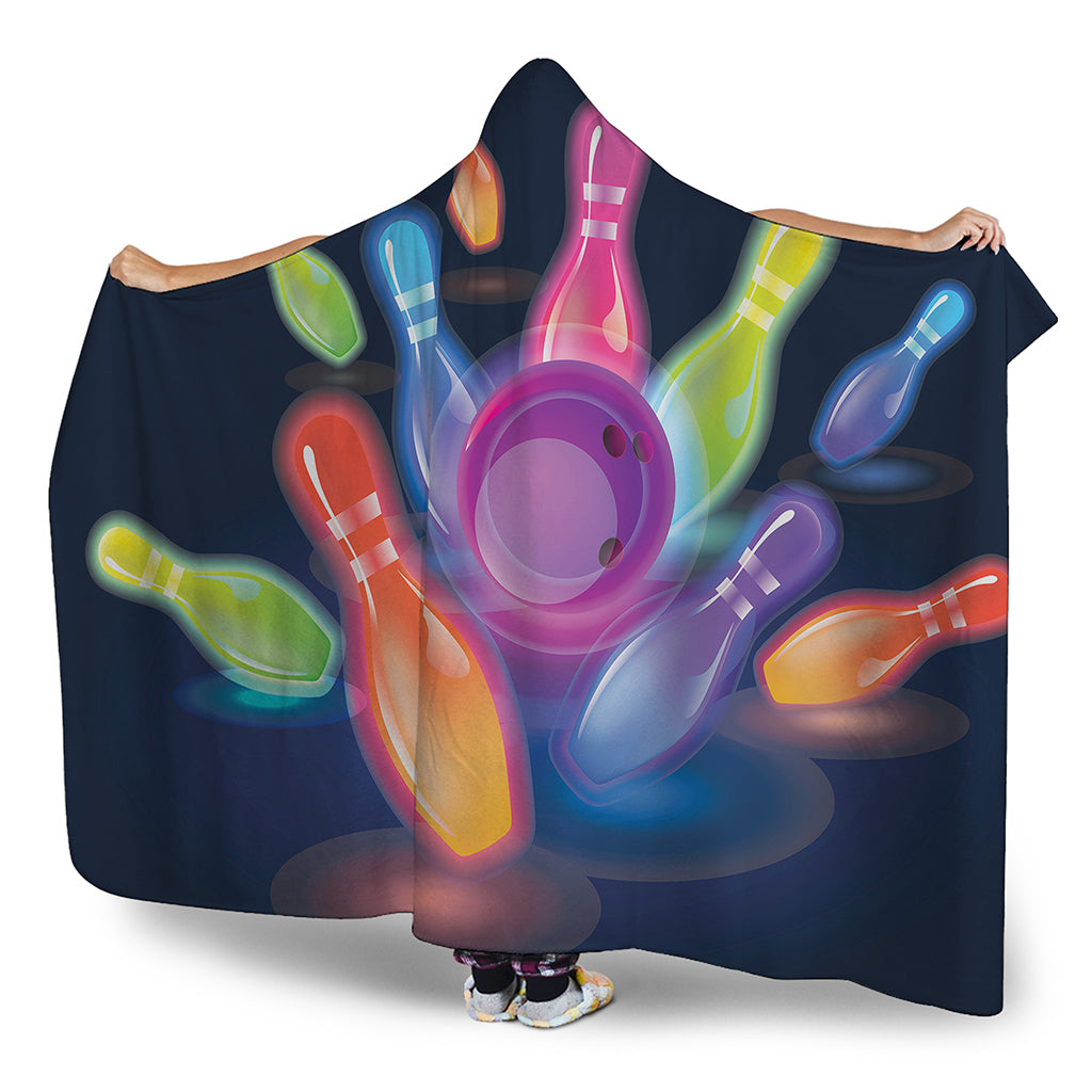Light Up Bowling Pins Print Hooded Blanket