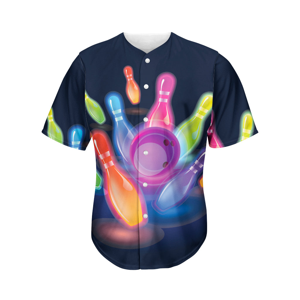 Light Up Bowling Pins Print Men's Baseball Jersey