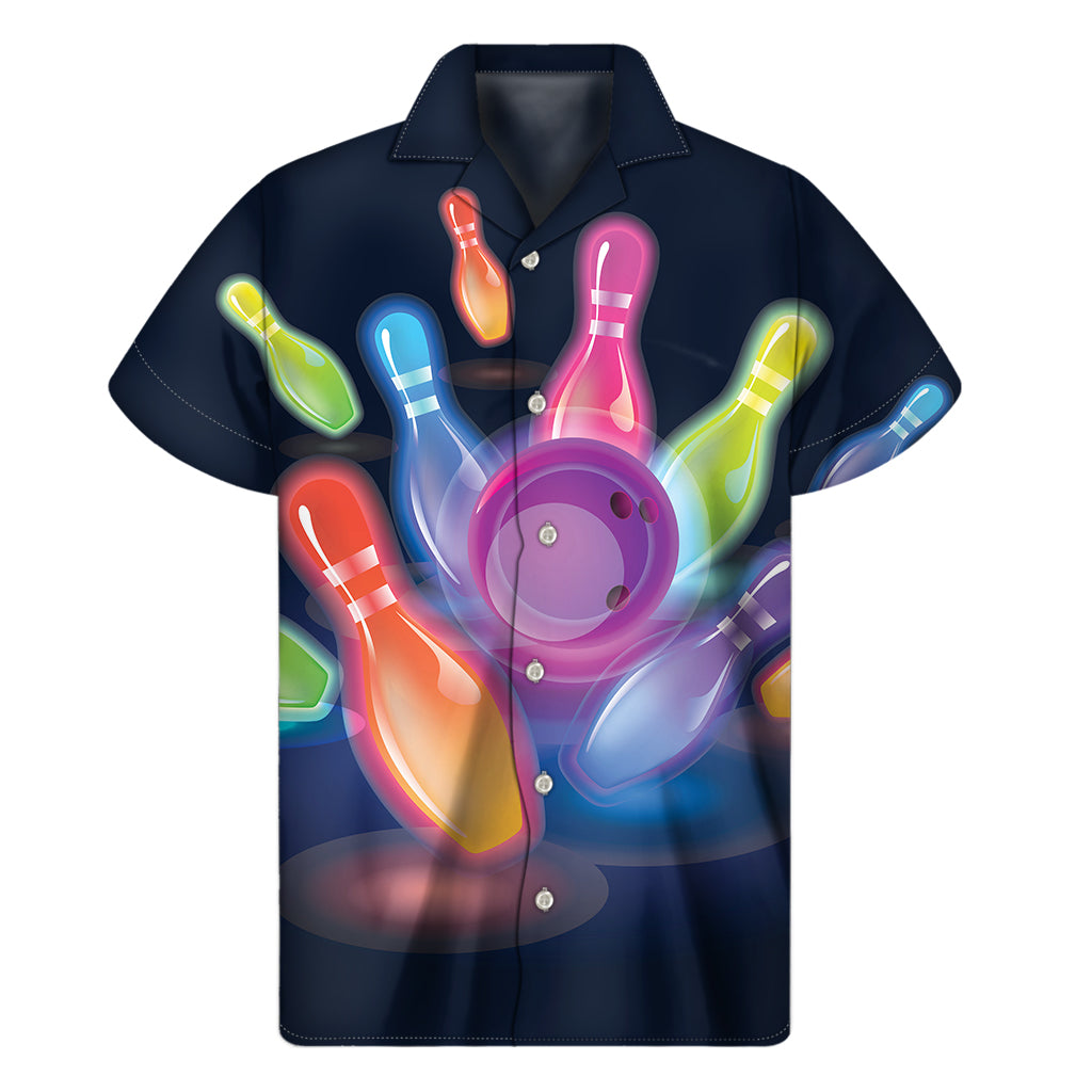 Light Up Bowling Pins Print Men's Short Sleeve Shirt