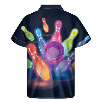Light Up Bowling Pins Print Men's Short Sleeve Shirt