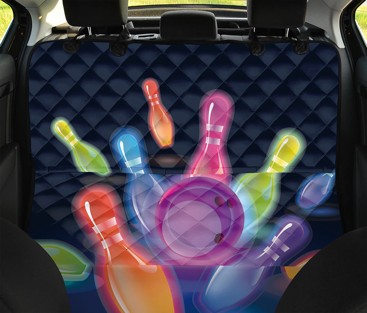 Light Up Bowling Pins Print Pet Car Back Seat Cover