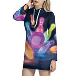 Light Up Bowling Pins Print Pullover Hoodie Dress