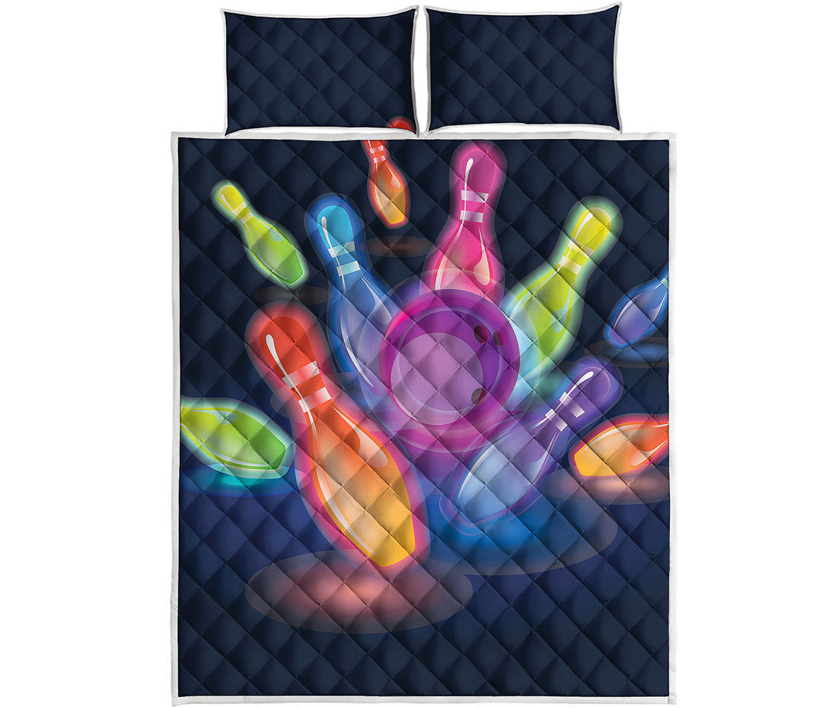 Light Up Bowling Pins Print Quilt Bed Set
