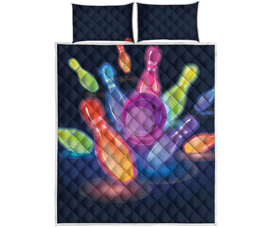 Light Up Bowling Pins Print Quilt Bed Set