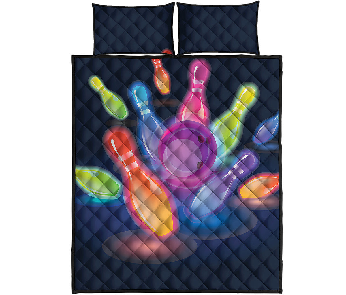 Light Up Bowling Pins Print Quilt Bed Set