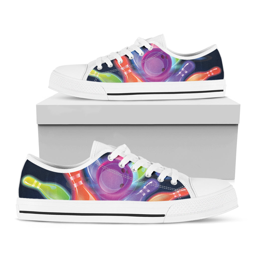 Light Up Bowling Pins Print White Low Top Shoes