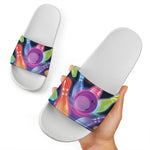 Light Up Bowling Pins Print White Slide Sandals