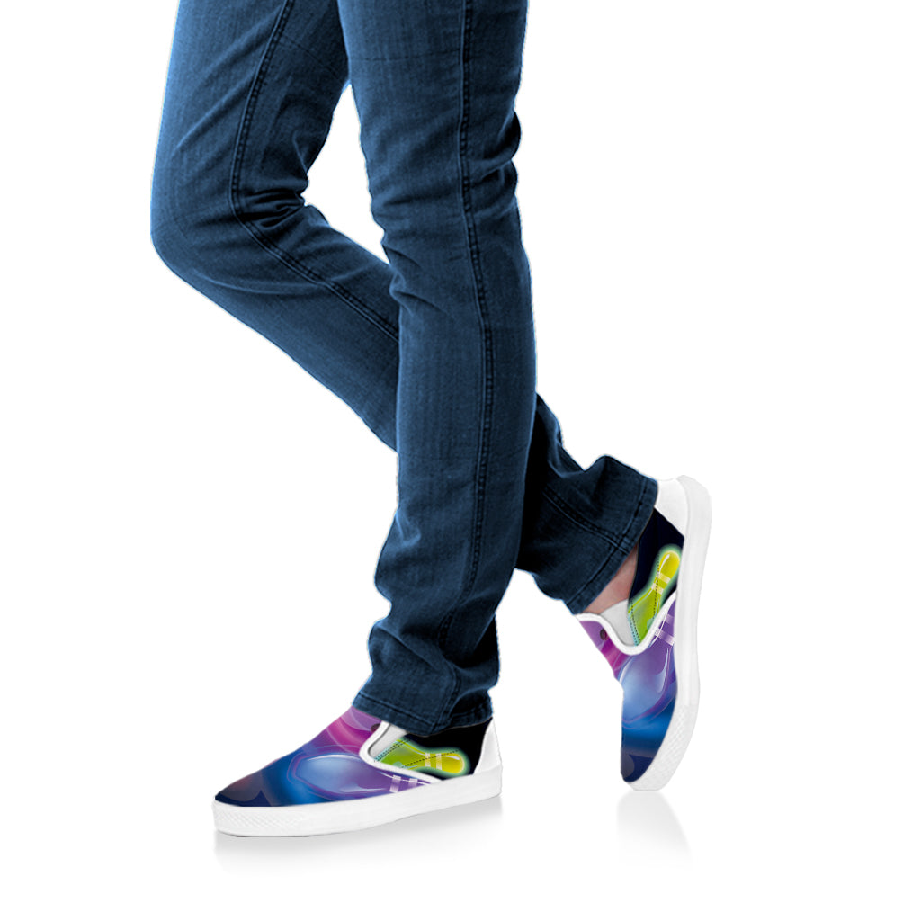 Light Up Bowling Pins Print White Slip On Shoes